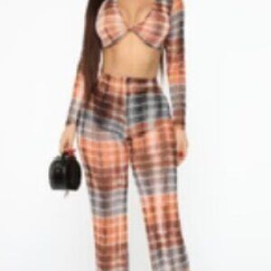 Stole A Kiss Mesh Pant Set - Orange/combo  Size: XL